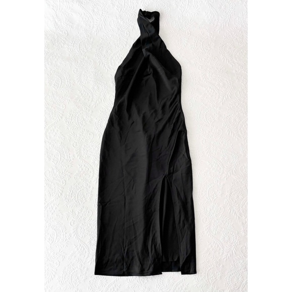 NWOT Lulus Beyond Classy Black Satin Halter Midi Dress Large - Picture 2 of 8